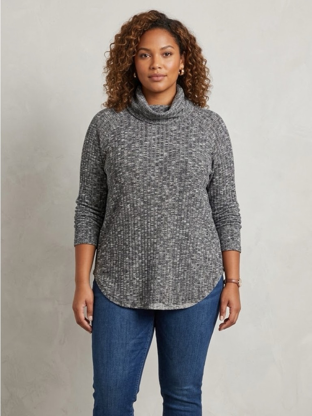 Michael Stars Heathered Grey Cowl-Neck Tunic Sweater 2X